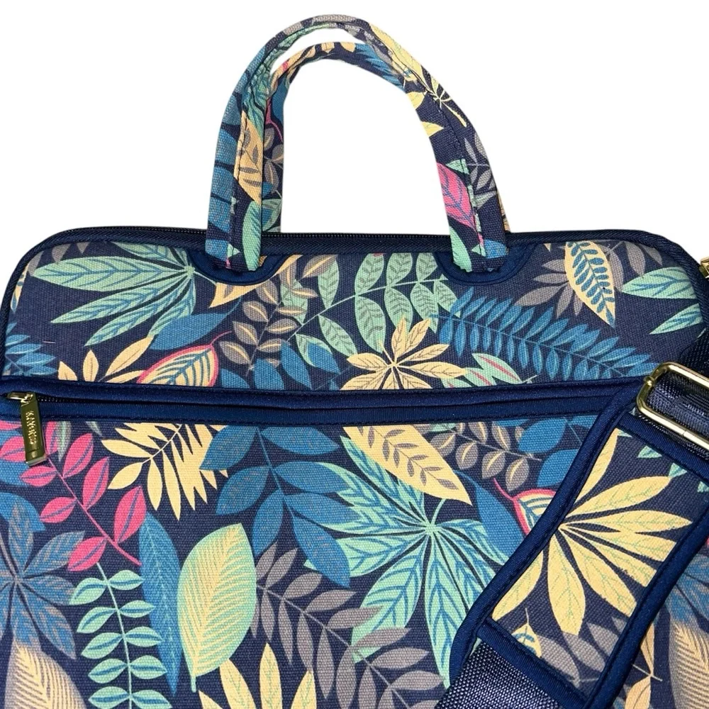 Kayond Tablet Small Laptop Case Colorful Leaf Print Blue Shoulder Strap 13 Inch